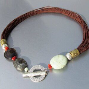 Retired SILPADA Sterling Silver Toggle Howlite Tiger's Eye Cord Necklace N1891